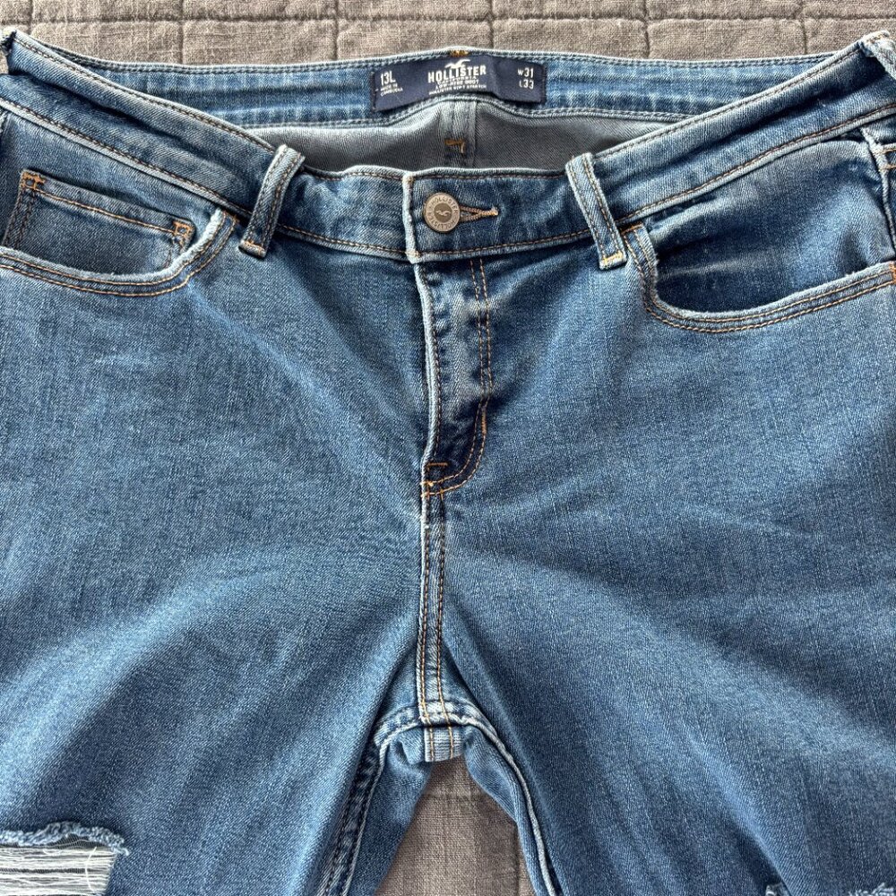 Hollister Low Rise Bootcut Jeans Distressed medium wash Size 13L Womens 31x33 - Picture 3 of 6